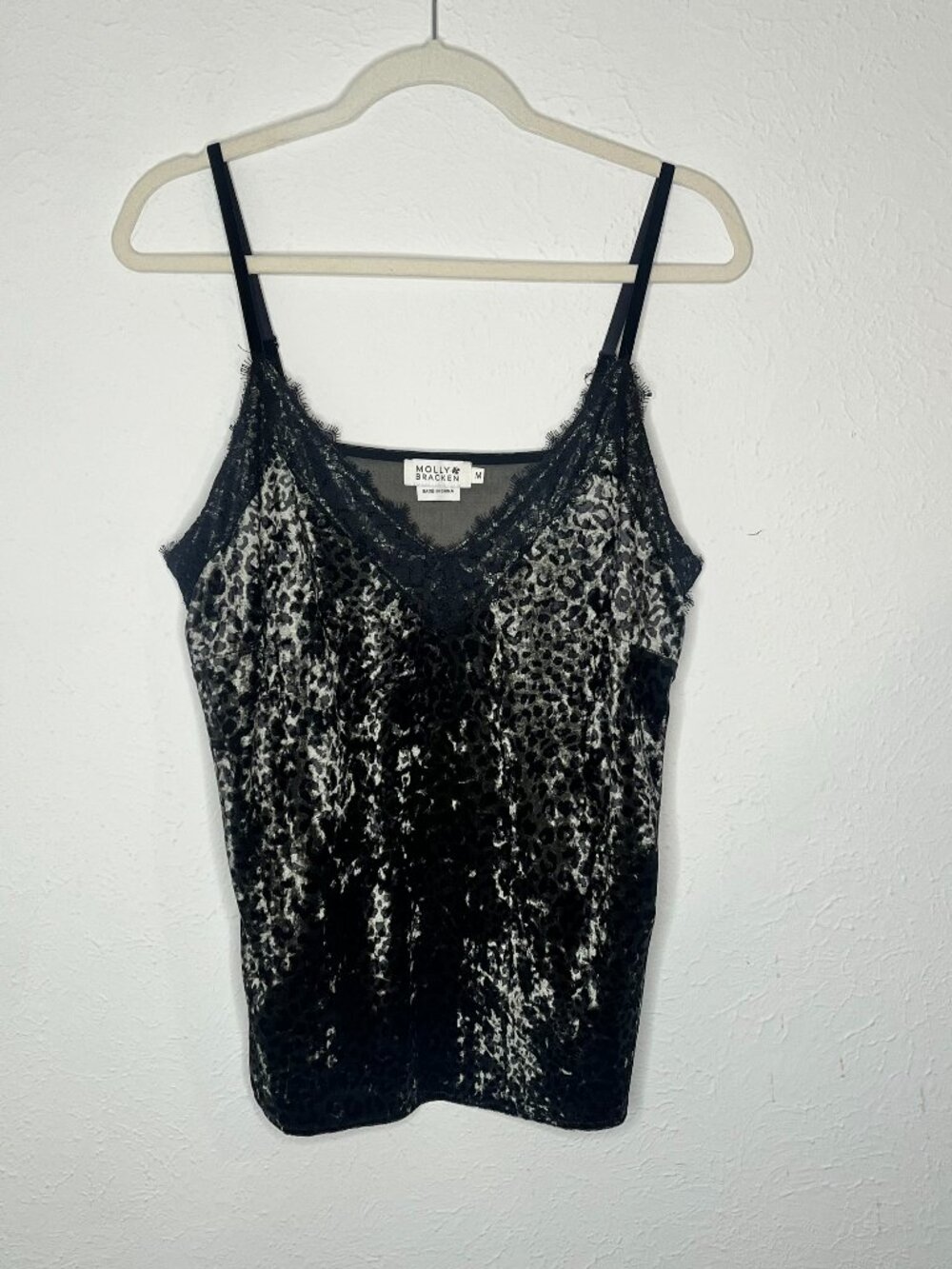 Molly Bracken Black Velvet Lace Trim Camisole